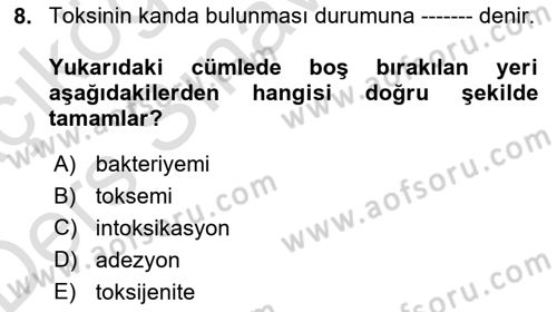 Temel Veteriner Mikrobiyoloji ve İmmünoloji Dersi 2018 - 2019 Yılı 3 Ders Sınav Soruları 8. Soru