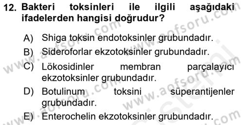 Temel Veteriner Mikrobiyoloji ve İmmünoloji Dersi 2018 - 2019 Yılı (Vize) Ara Sınav Soruları 12. Soru