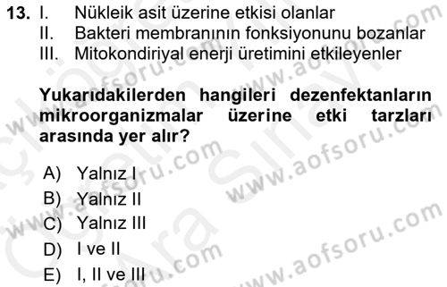 Temel Veteriner Mikrobiyoloji ve İmmünoloji Dersi 2018 - 2019 Yılı (Vize) Ara Sınav Soruları 13. Soru