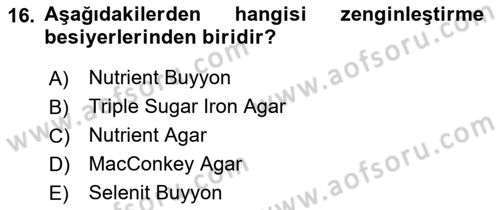 Temel Veteriner Mikrobiyoloji ve İmmünoloji Dersi 2018 - 2019 Yılı (Vize) Ara Sınav Soruları 16. Soru