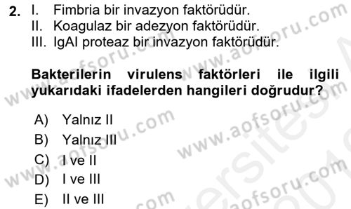 Temel Veteriner Mikrobiyoloji ve İmmünoloji Dersi 2018 - 2019 Yılı (Vize) Ara Sınav Soruları 2. Soru