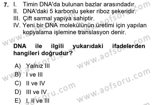Temel Veteriner Mikrobiyoloji ve İmmünoloji Dersi 2018 - 2019 Yılı (Vize) Ara Sınav Soruları 7. Soru