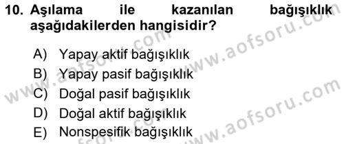 Temel Veteriner Mikrobiyoloji ve İmmünoloji Dersi 2018 - 2019 Yılı (Final) Dönem Sonu Sınav Soruları 10. Soru