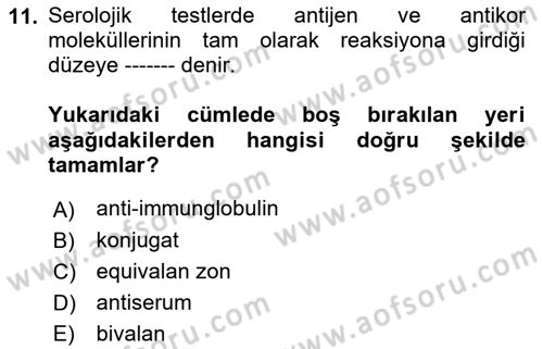 Temel Veteriner Mikrobiyoloji ve İmmünoloji Dersi 2018 - 2019 Yılı (Final) Dönem Sonu Sınav Soruları 11. Soru