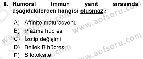 Temel Veteriner Mikrobiyoloji ve İmmünoloji Dersi 2018 - 2019 Yılı (Final) Dönem Sonu Sınav Soruları 8. Soru