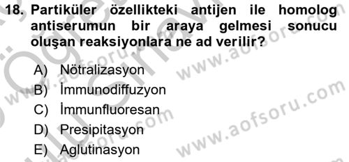 Temel Veteriner Mikrobiyoloji ve İmmünoloji Dersi 2018 - 2019 Yılı Yaz Okulu Sınav Soruları 18. Soru