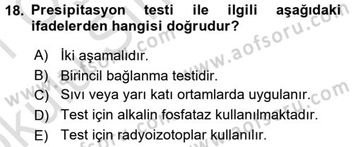 Temel Veteriner Mikrobiyoloji ve İmmünoloji Dersi 2020 - 2021 Yılı Yaz Okulu Sınav Soruları 18. Soru