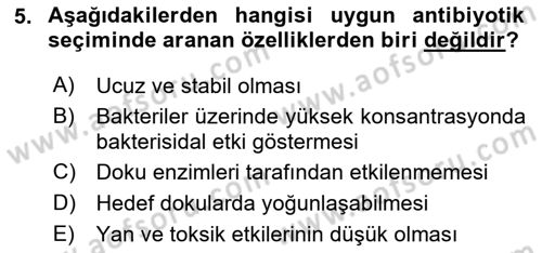 Temel Veteriner Mikrobiyoloji ve İmmünoloji Dersi 2020 - 2021 Yılı Yaz Okulu Sınav Soruları 5. Soru