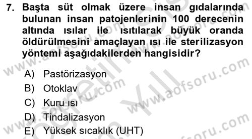 Temel Veteriner Mikrobiyoloji ve İmmünoloji Dersi 2020 - 2021 Yılı Yaz Okulu Sınav Soruları 7. Soru
