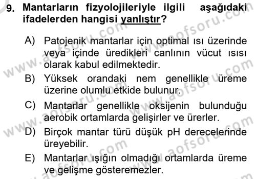Temel Veteriner Mikrobiyoloji ve İmmünoloji Dersi 2020 - 2021 Yılı Yaz Okulu Sınav Soruları 9. Soru