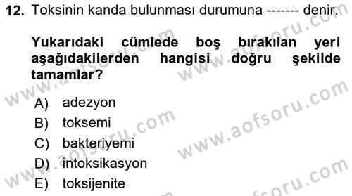 Temel Veteriner Mikrobiyoloji ve İmmünoloji Dersi 2021 - 2022 Yılı (Vize) Ara Sınav Soruları 12. Soru