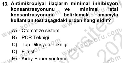 Temel Veteriner Mikrobiyoloji ve İmmünoloji Dersi 2021 - 2022 Yılı (Vize) Ara Sınav Soruları 13. Soru