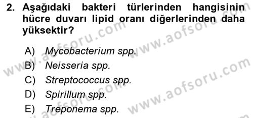 Temel Veteriner Mikrobiyoloji ve İmmünoloji Dersi 2021 - 2022 Yılı (Vize) Ara Sınav Soruları 2. Soru