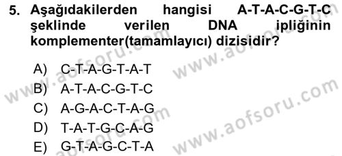 Temel Veteriner Mikrobiyoloji ve İmmünoloji Dersi 2021 - 2022 Yılı (Vize) Ara Sınav Soruları 5. Soru