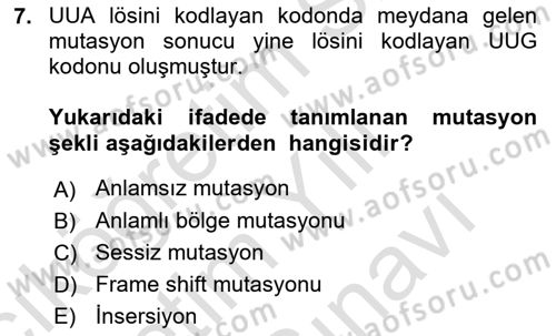 Temel Veteriner Mikrobiyoloji ve İmmünoloji Dersi 2021 - 2022 Yılı (Vize) Ara Sınav Soruları 7. Soru