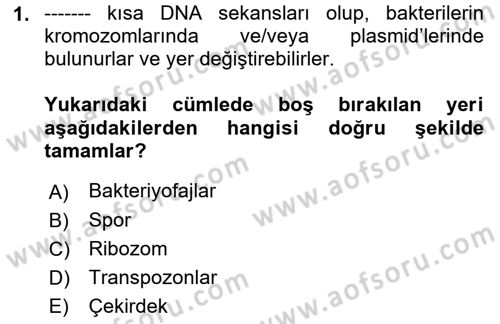 Temel Veteriner Mikrobiyoloji ve İmmünoloji Dersi 2021 - 2022 Yılı (Final) Dönem Sonu Sınav Soruları 1. Soru