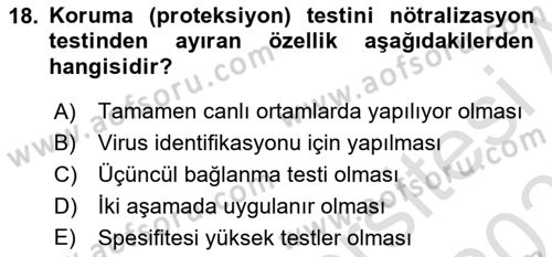 Temel Veteriner Mikrobiyoloji ve İmmünoloji Dersi 2021 - 2022 Yılı (Final) Dönem Sonu Sınav Soruları 18. Soru