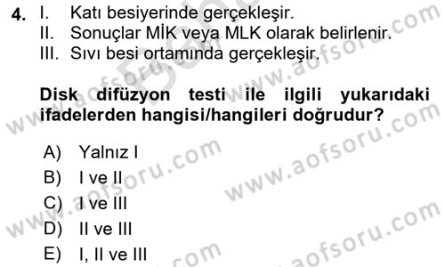 Temel Veteriner Mikrobiyoloji ve İmmünoloji Dersi 2021 - 2022 Yılı (Final) Dönem Sonu Sınav Soruları 4. Soru
