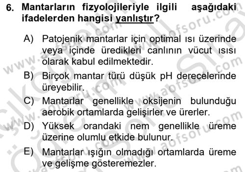 Temel Veteriner Mikrobiyoloji ve İmmünoloji Dersi 2021 - 2022 Yılı (Final) Dönem Sonu Sınav Soruları 6. Soru
