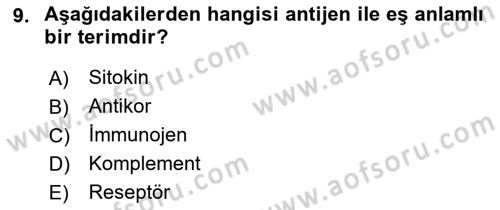 Temel Veteriner Mikrobiyoloji ve İmmünoloji Dersi 2021 - 2022 Yılı (Final) Dönem Sonu Sınav Soruları 9. Soru