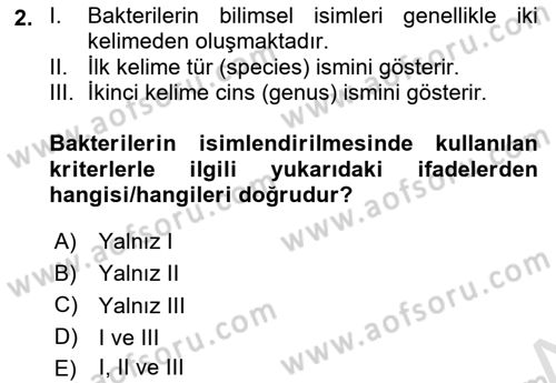 Temel Veteriner Mikrobiyoloji ve İmmünoloji Dersi 2021 - 2022 Yılı Yaz Okulu Sınav Soruları 2. Soru