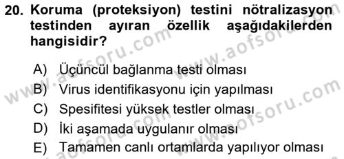 Temel Veteriner Mikrobiyoloji ve İmmünoloji Dersi 2021 - 2022 Yılı Yaz Okulu Sınav Soruları 20. Soru