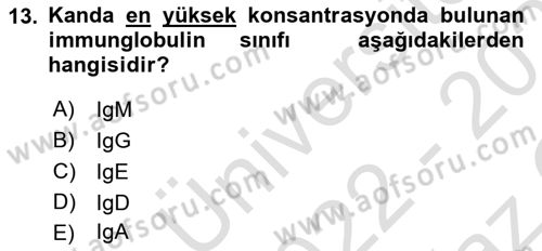 Temel Veteriner Mikrobiyoloji ve İmmünoloji Dersi 2022 - 2023 Yılı Yaz Okulu Sınav Soruları 13. Soru