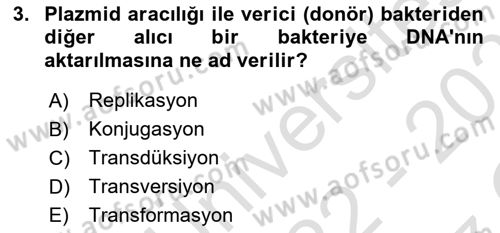 Temel Veteriner Mikrobiyoloji ve İmmünoloji Dersi 2022 - 2023 Yılı Yaz Okulu Sınav Soruları 3. Soru