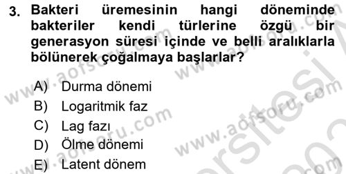 Temel Veteriner Mikrobiyoloji ve İmmünoloji Dersi 2023 - 2024 Yılı (Vize) Ara Sınav Soruları 3. Soru