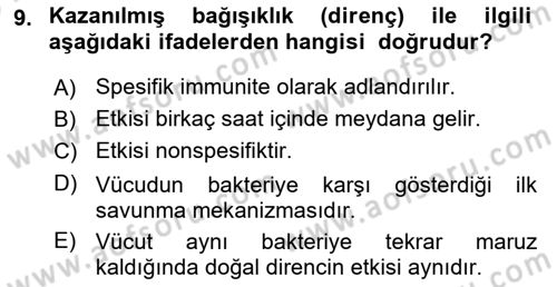 Temel Veteriner Mikrobiyoloji ve İmmünoloji Dersi 2023 - 2024 Yılı (Vize) Ara Sınav Soruları 9. Soru