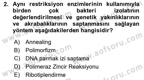 Temel Veteriner Mikrobiyoloji ve İmmünoloji Dersi 2023 - 2024 Yılı (Final) Dönem Sonu Sınav Soruları 2. Soru