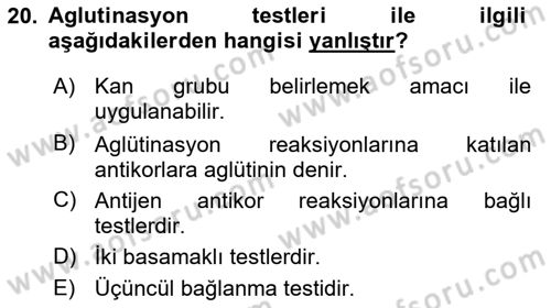 Temel Veteriner Mikrobiyoloji ve İmmünoloji Dersi 2023 - 2024 Yılı (Final) Dönem Sonu Sınav Soruları 20. Soru
