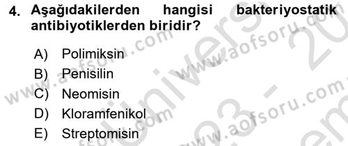 Temel Veteriner Mikrobiyoloji ve İmmünoloji Dersi 2023 - 2024 Yılı (Final) Dönem Sonu Sınav Soruları 4. Soru