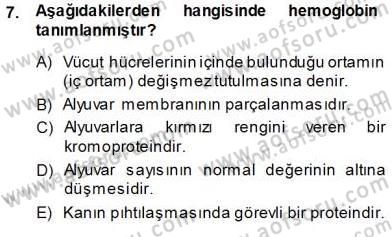 Temel Veteriner Fizyoloji Dersi 2013 - 2014 Yılı (Vize) Ara Sınav Soruları 7. Soru