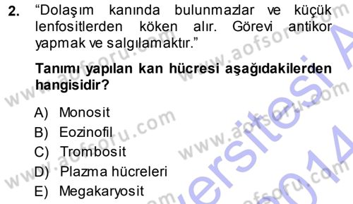 Temel Veteriner Fizyoloji Dersi 2013 - 2014 Yılı (Final) Dönem Sonu Sınav Soruları 2. Soru