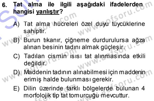 Temel Veteriner Fizyoloji Dersi 2013 - 2014 Yılı (Final) Dönem Sonu Sınav Soruları 6. Soru