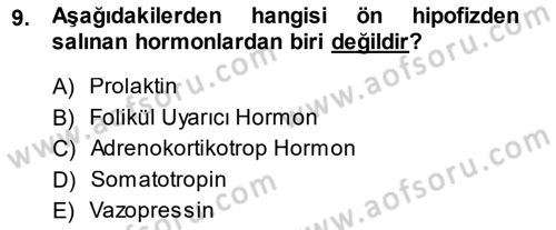 Temel Veteriner Fizyoloji Dersi 2013 - 2014 Yılı (Final) Dönem Sonu Sınav Soruları 9. Soru