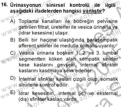 Temel Veteriner Fizyoloji Dersi 2014 - 2015 Yılı (Vize) Ara Sınavı 16. Soru