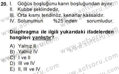 Temel Veteriner Fizyoloji Dersi 2014 - 2015 Yılı (Vize) Ara Sınavı 20. Soru