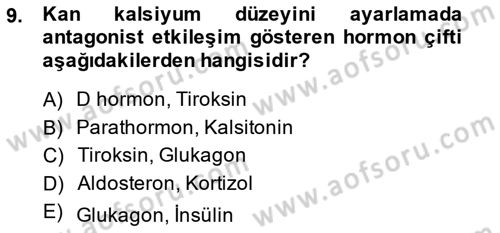 Temel Veteriner Fizyoloji Dersi 2014 - 2015 Yılı (Final) Dönem Sonu Sınav Soruları 9. Soru