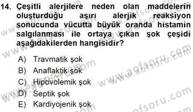 Temel Veteriner Fizyoloji Dersi 2015 - 2016 Yılı (Vize) Ara Sınav Soruları 14. Soru