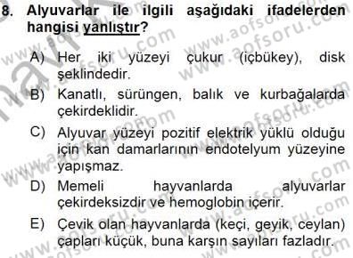 Temel Veteriner Fizyoloji Dersi 2015 - 2016 Yılı (Vize) Ara Sınav Soruları 8. Soru