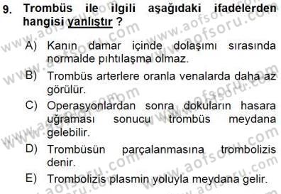 Temel Veteriner Fizyoloji Dersi 2015 - 2016 Yılı (Vize) Ara Sınav Soruları 9. Soru