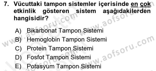 Temel Veteriner Fizyoloji Dersi 2015 - 2016 Yılı Tek Ders Sınavı 7. Soru