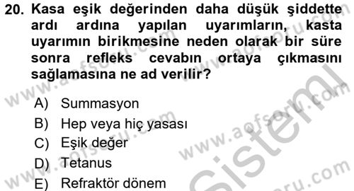 Temel Veteriner Fizyoloji Dersi 2016 - 2017 Yılı 3 Ders Sınav Soruları 20. Soru