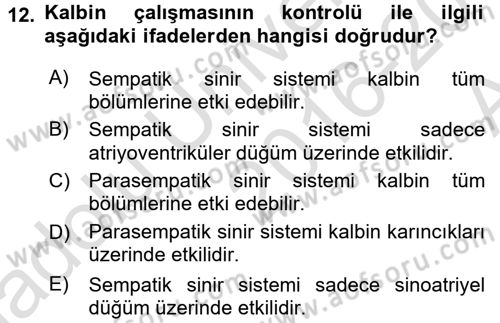 Temel Veteriner Fizyoloji Dersi 2016 - 2017 Yılı (Vize) Ara Sınav Soruları 12. Soru