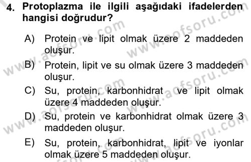 Temel Veteriner Fizyoloji Dersi 2016 - 2017 Yılı (Vize) Ara Sınav Soruları 4. Soru