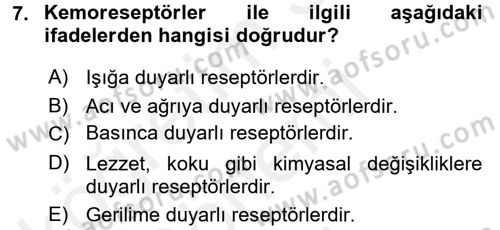 Temel Veteriner Fizyoloji Dersi 2016 - 2017 Yılı (Final) Dönem Sonu Sınav Soruları 7. Soru
