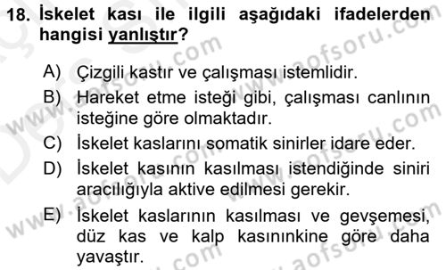 Temel Veteriner Fizyoloji Dersi 2017 - 2018 Yılı 3 Ders Sınav Soruları 18. Soru