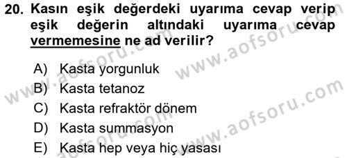 Temel Veteriner Fizyoloji Dersi 2017 - 2018 Yılı 3 Ders Sınav Soruları 20. Soru